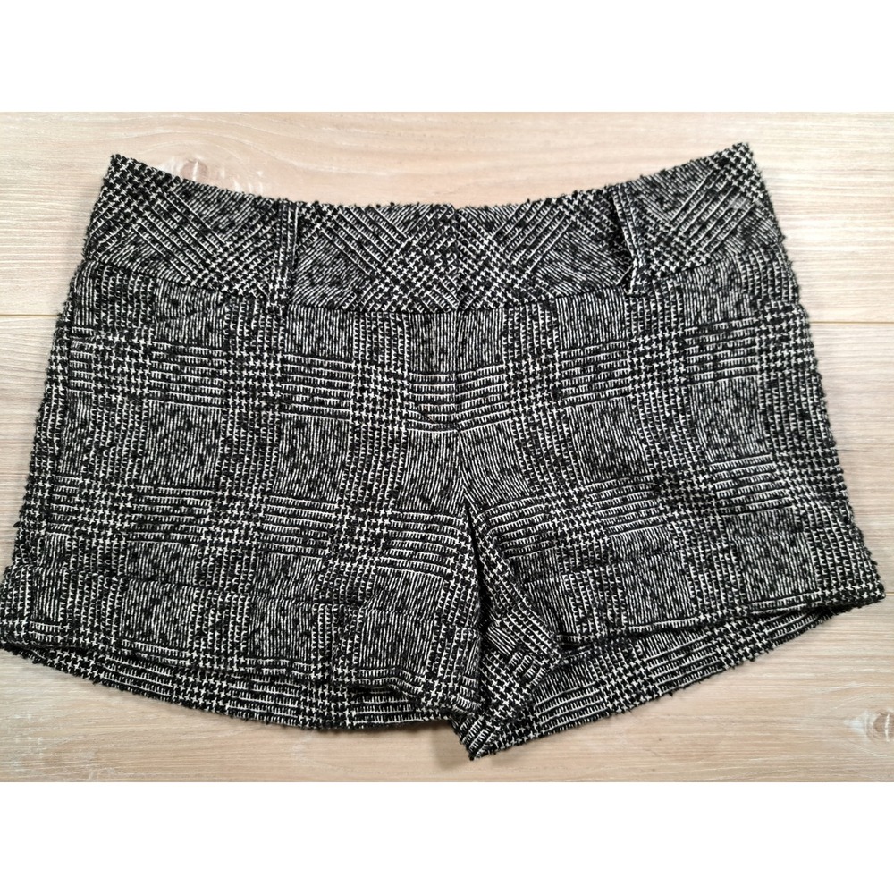Express Design Studio Y2K Womens Glen Plaid Tweed Shorts Black White Size 8